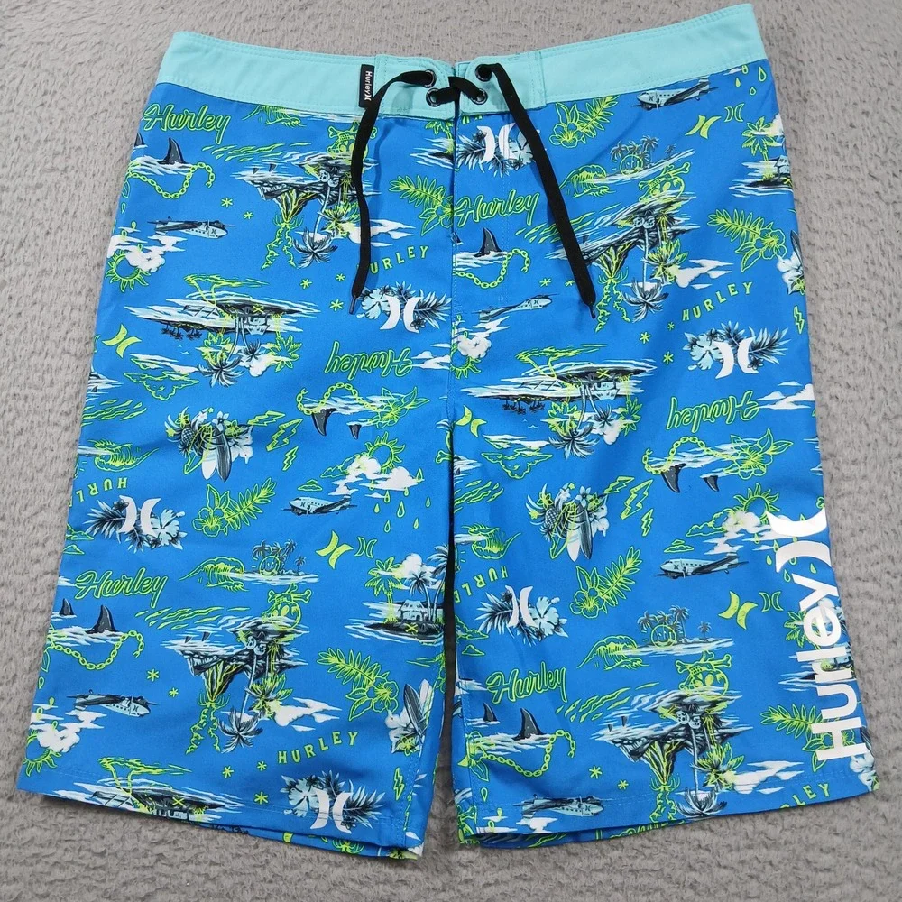 Hurley Board Shorts Youth Boys 18/29 Blue Graphic Surf‎ Swim